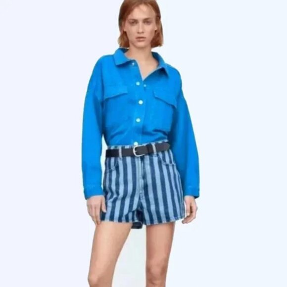 Zara Two-Tone Striped Denim Shorts Size 2 / XS - Picture 3 of 15